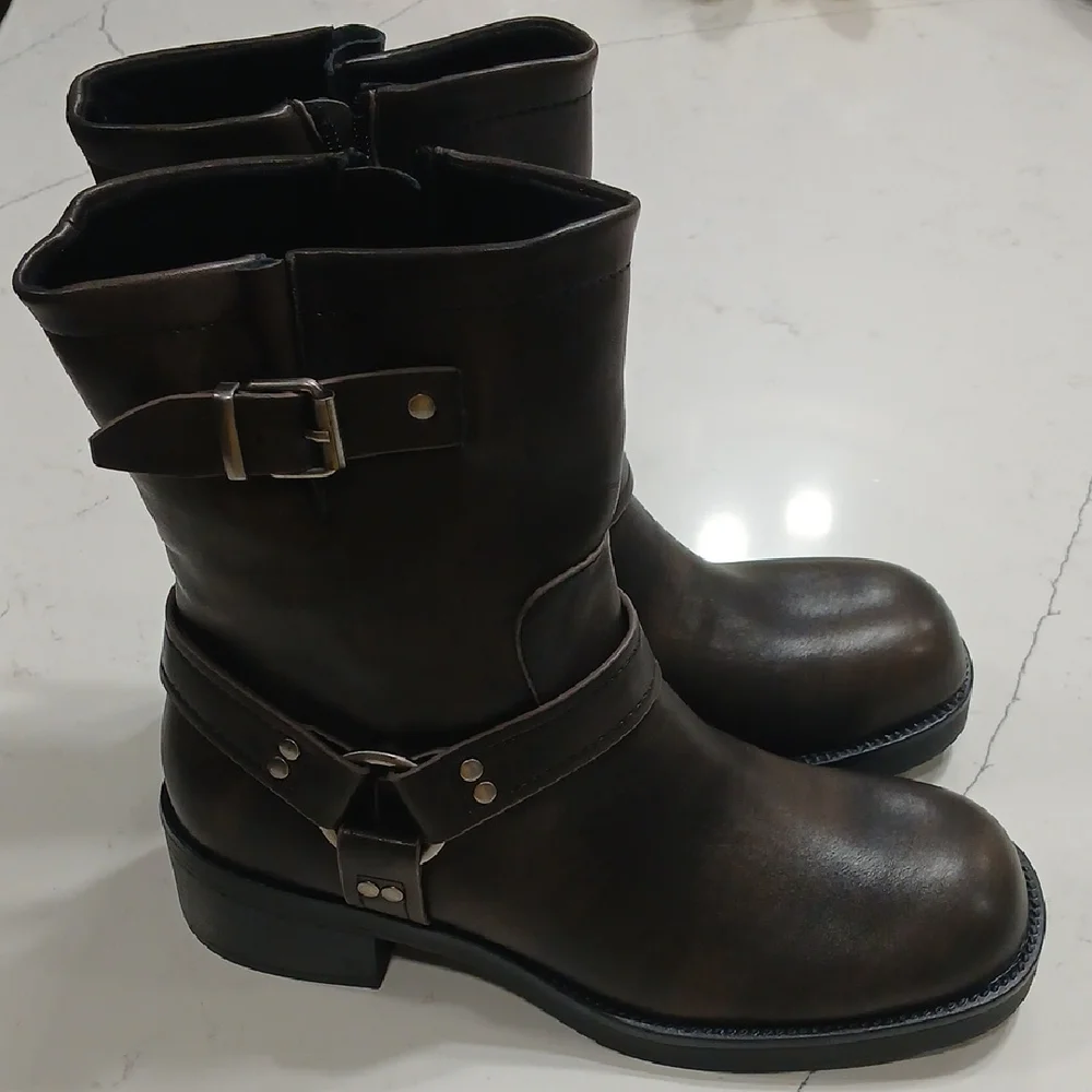 Lulu's Women's Brownish Moto  Boots, New Without Tags Or Box , Size 10 - Picture 3 of 9